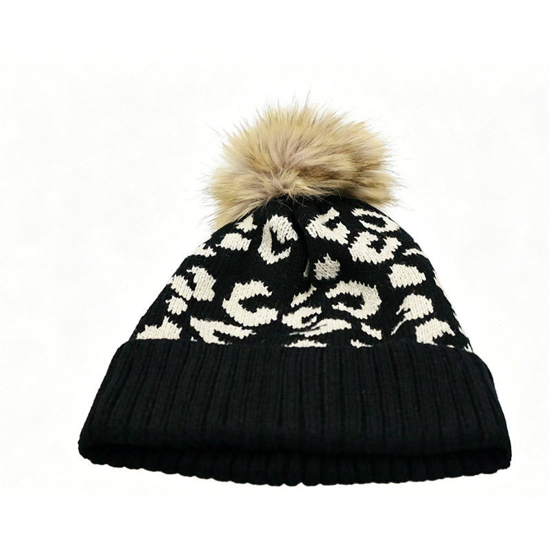 Autumn and winter leopard prin - Beanie Cuffed Knit recension och pris