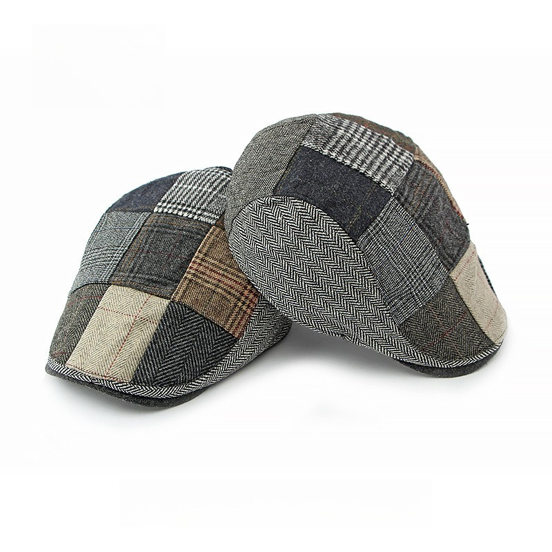 1pc Men Patchwork Tweed Flat C - Newsboy Cap Ivy recension och pris